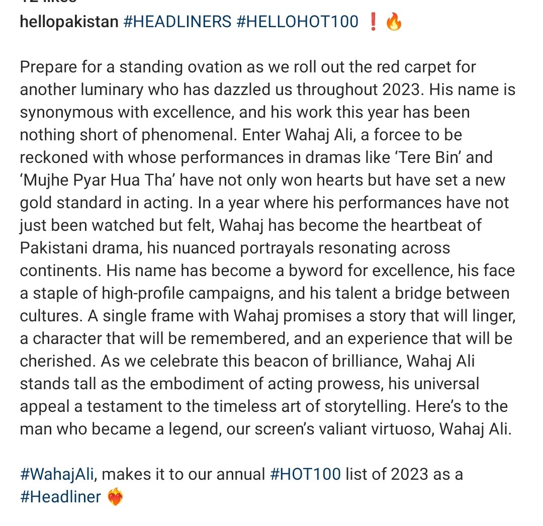 IAmGrumpyArtist's tweet photo. Trendsetter and Heartthrob @iamwahajali 
In #HelloHot100 💥

Their caption ❤️

#WahajAli https://t.co/46IVycpJyt