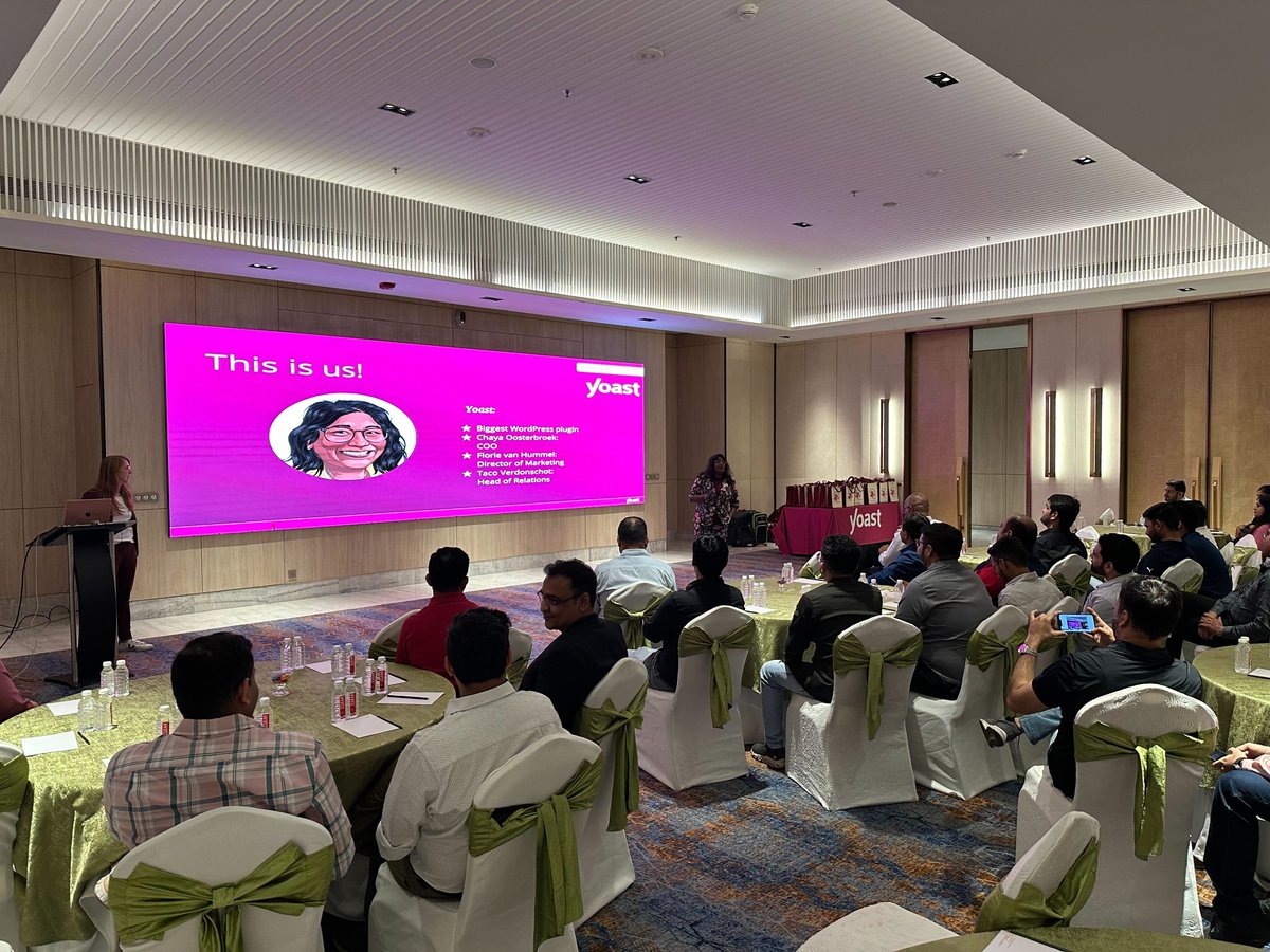 yoast's tweet photo. We’re ready for #WCAhmedabad! Fresh from our executive meetup earlier today, we’re all excited to meet the rest of the #WordPress community this weekend! 🎉

Will we be seeing you at @WCAhmedabad? Mark your attendance by responding to this tweet with your favorite emoji! 🤩👇🏼 https://t.co/VvLfZ4TfOd