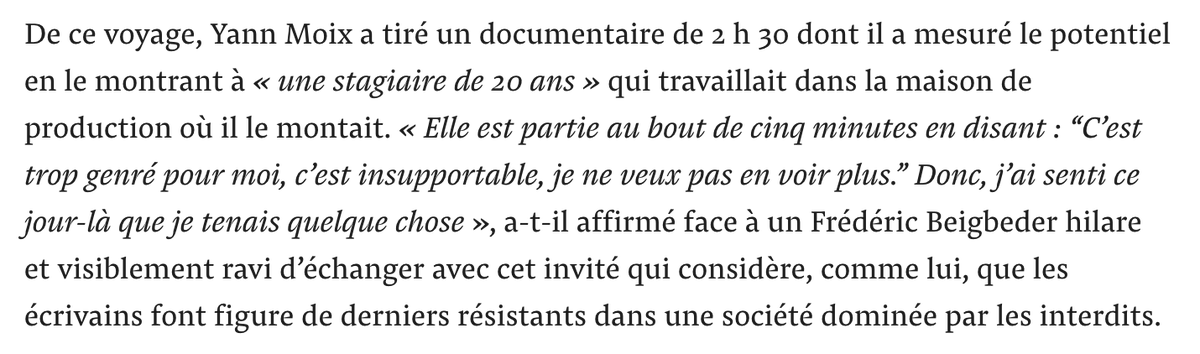 Ces images de Gérard Depardieu sont tirées d’un documentaire réalisé par son ami Yann Moix en Corée du Nord. Voici comment l’écrivain en parlait l’an dernier, dans l’émission que Frédéric Beigbeder, un autre de ses amis, anime sur Radio Classique.