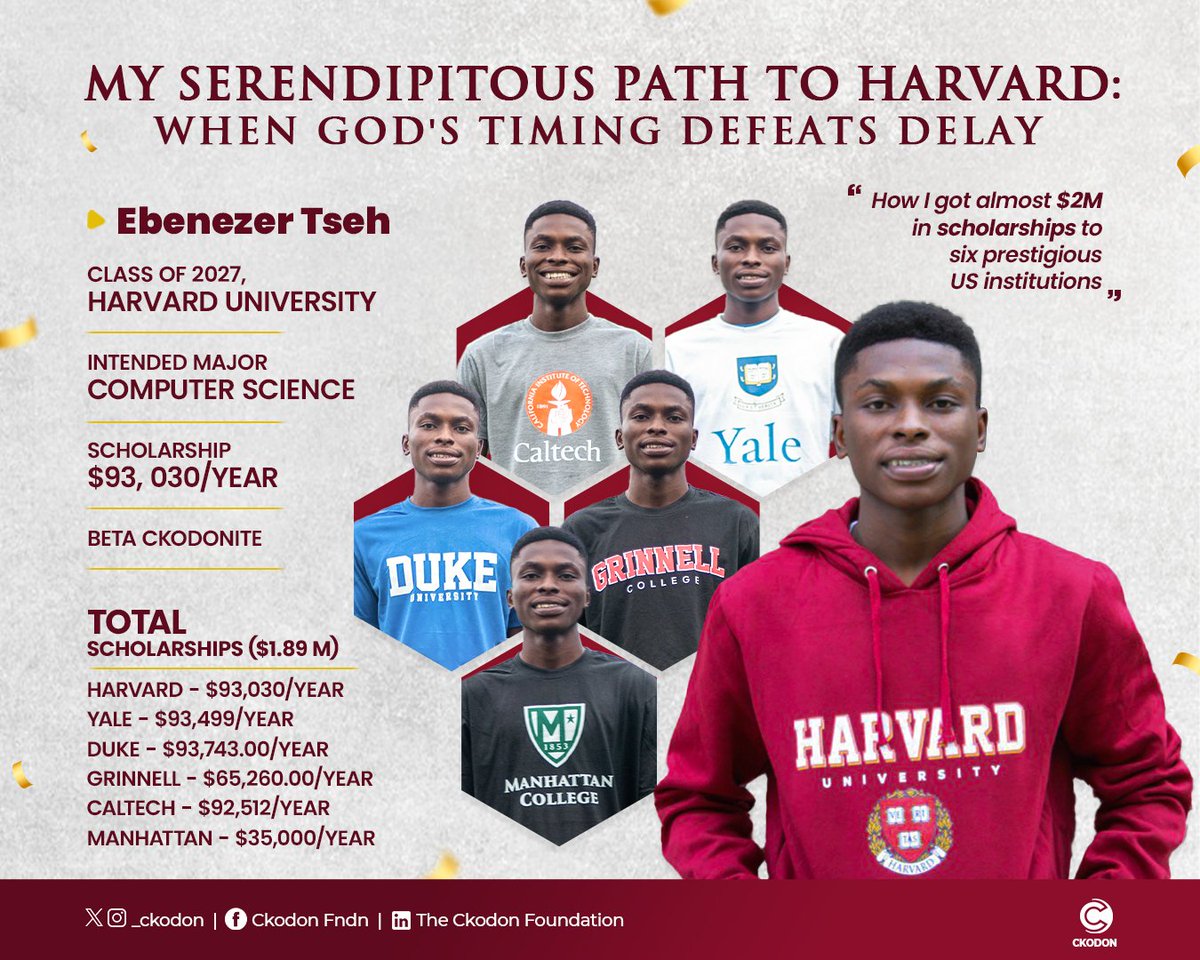 Eben got into 6 prestigious universities in the US. 🤯🤯🤯🤯

Join me  in the comment section and let's get to know how this was possible! 

Check Thread for full story 👇
#TheCkodonFoundation