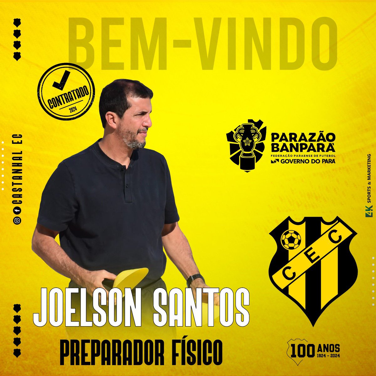 Castanhalec1924's tweet photo. Joelson Santos é o novo Preparador Físico do Castanhal EC!

Preparador Físico com carreira nacional e internacional, chega para compor a comissão técnica do Prof. Wilton Bezerra na disputa do Campeonato Paraense 2024.

Seja BEM-VINDO Joelson Santos! https://t.co/BHqQF8CGZO
