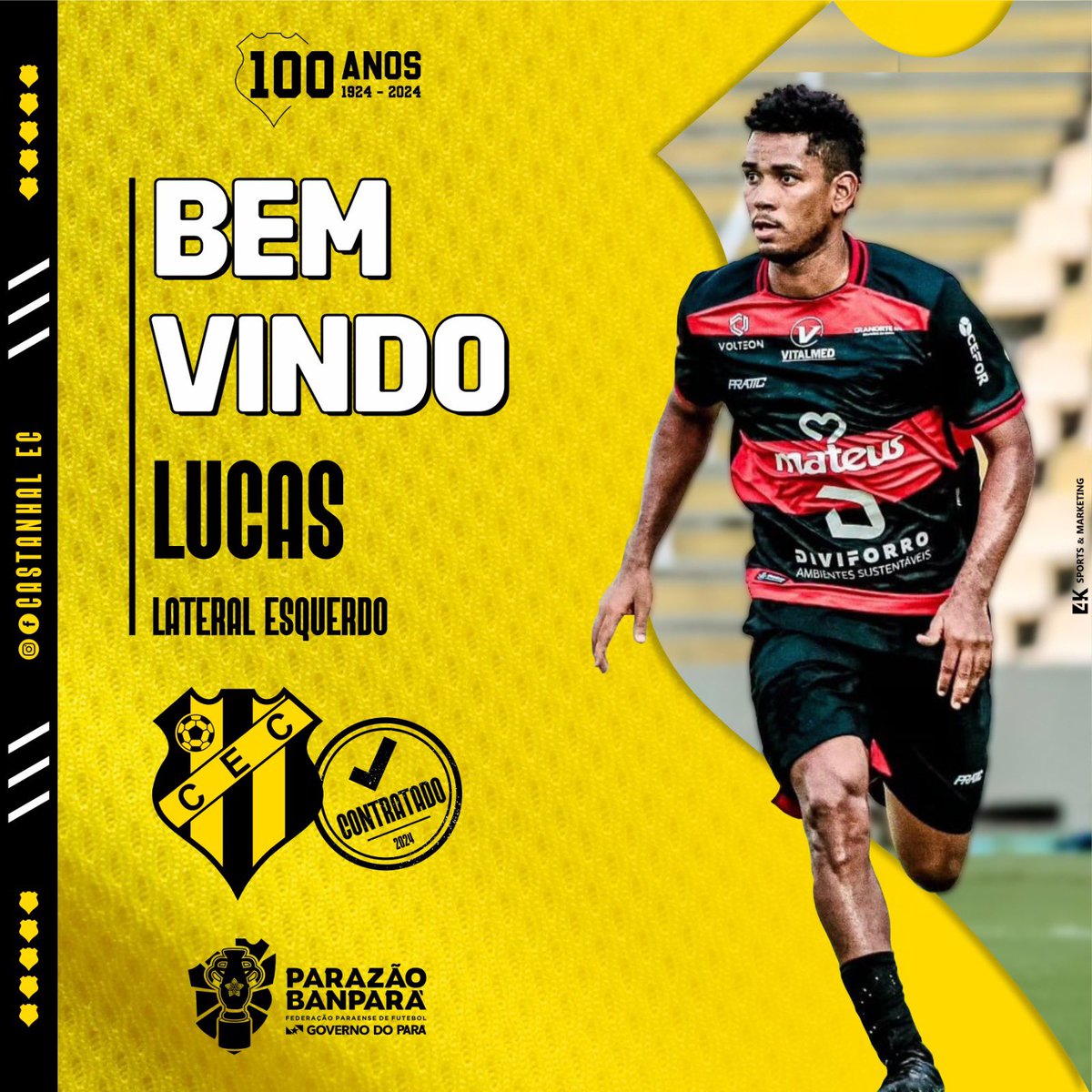 Castanhalec1924's tweet photo. CONTRATAÇÃO DO JAPIIM ⚫🟡

O Castanhal EC anuncia seu novo reforço para o Parazão 2024!

✔️ Lateral Esquerdo - 26 Anos
⚽ Com passagens por: Castanhal (PA), Manaus (AM) e Moto Clube (MA) - Último clube: Timon (MA)

Seja BEM-VINDO Lucas! https://t.co/VZDaKYtVpn