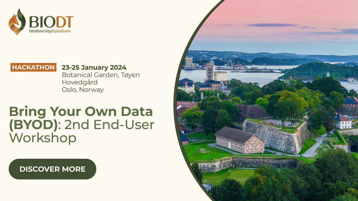 🌾🚀 Join us for a groundbreaking event in Oslo, Norway, from January 23rd to 25th, 2024 - the BioDT Hackathon: Bring Your Own Data (BYOD) - Second End-Users Workshop on Harnessing Digital Twinning for Sustainable Agriculture! 🌱🌍  Register now: tinyurl.com/rj9bnd2d