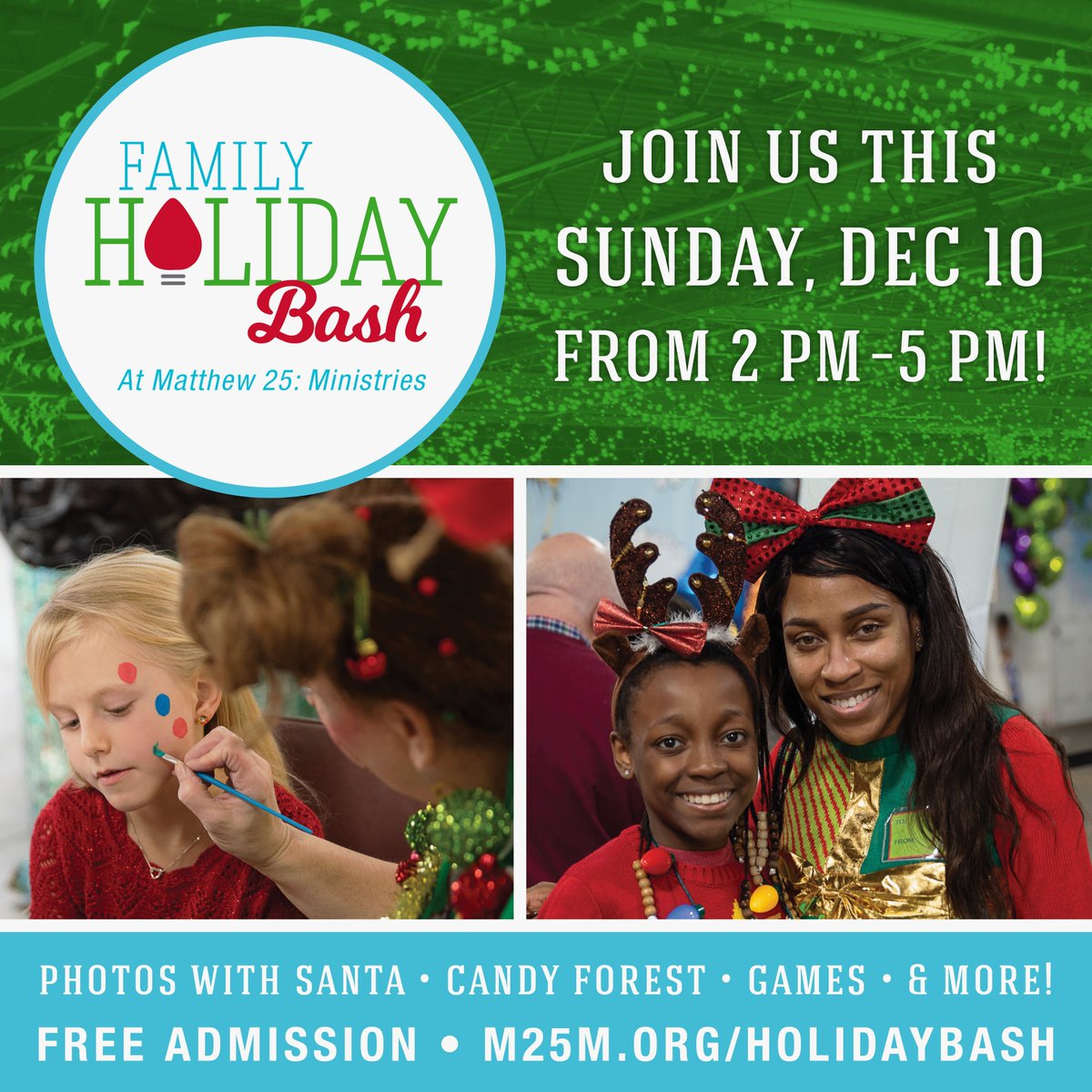 Join us for our Family Holiday Bash this Sunday, Dec 10 from 2 PM - 5 PM 🎄 Admission is free, with donations being accepted to benefit A Kid Again's work with children with life-threatening conditions and their families. Visit m25m.org/event/holidayb… to learn more.
