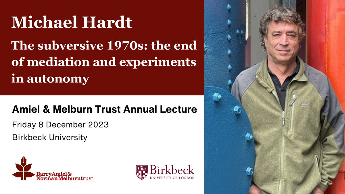 🥁Due to popular non-London-based demand you can attend the #BIHAmielMelburnTrust 2023 annual lecture by Prof Michael Hardt @bbkinstitutes @ProfAFinlayson virtually! 🗓️TOMORROW⏰ 6pm 👉Register for your free in-person or virtual ticket bit.ly/486L0a9