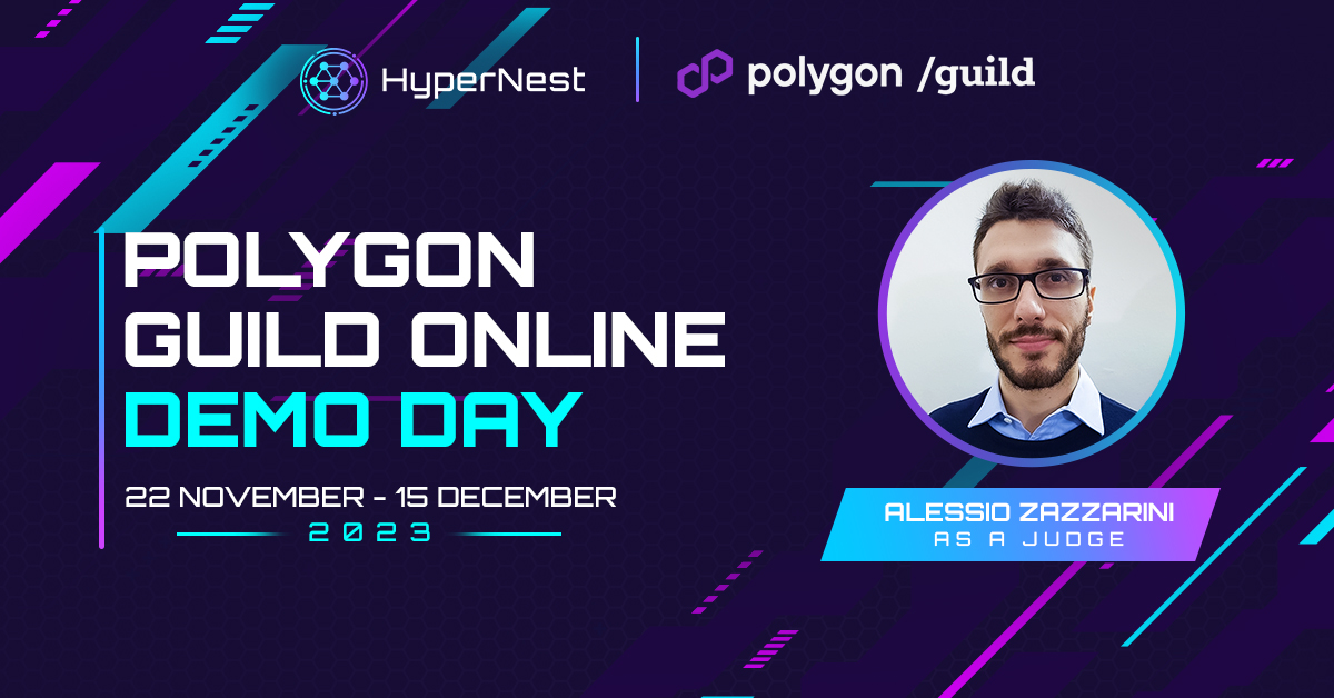 🎉 We're proud to share that <a href="/Alessiozazza/">Alessio</a>, our founder, has been invited as a judge at the Polygon Guild Online Demo Day, powered by <a href="/W3B_Lab/">W3B Lab 👾</a> and <a href="/w3blabstudio/">W3B Lab Studio</a>! 🎉

📅 November 22 - December 15, 2023

This is a fantastic opportunity to witness the forefront of blockchain