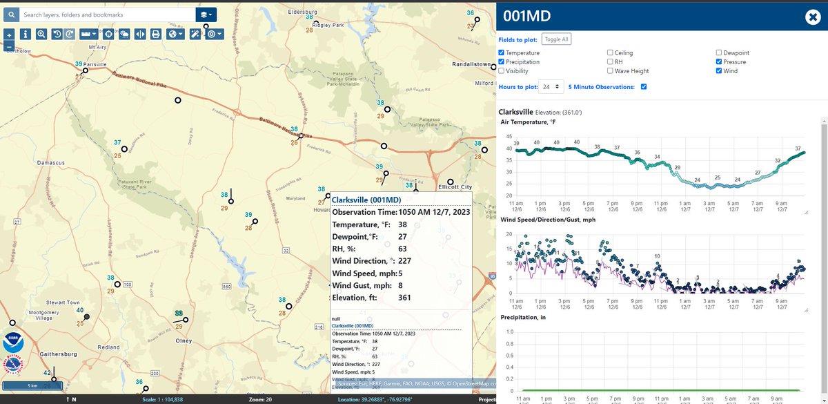 Our first Maryland Mesonet site in Clarksville is now streaming to the public via @NWS Enhanced Data Display (EDD): shorturl.at/mwNZ9 Under 'Surface Obs and Analysis', select the 'Synoptic API' from the 'Data Source' field. More sites coming online soon!🤞#MdWx