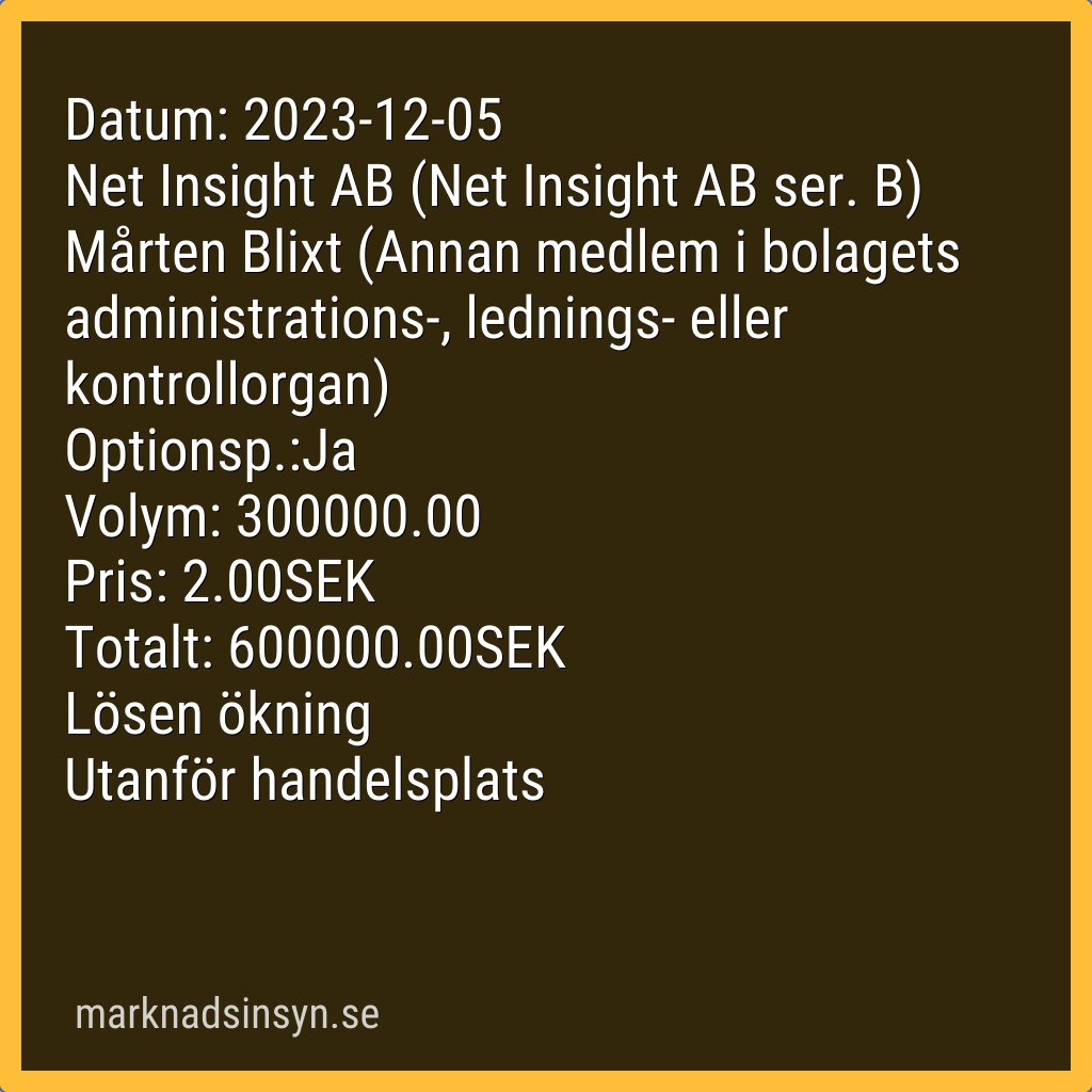 svenroed's tweet image. Insynshandel #netinsight (källa FI). #netinsight #SE0000366098 $neti netinsightb