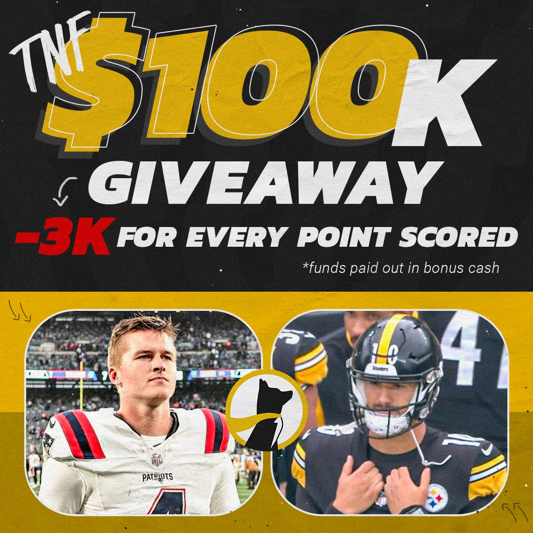 Let's make Bailey Zappe vs Mitchell Trubisky interesting... We are giving away up to 100k in Underdog Credit tonight, BUT for every point scored by the Patriots or Steelers, $3,000 is taken from the pot. To enter, just repost this and reply with #UnderdogPicks prior to kickoff