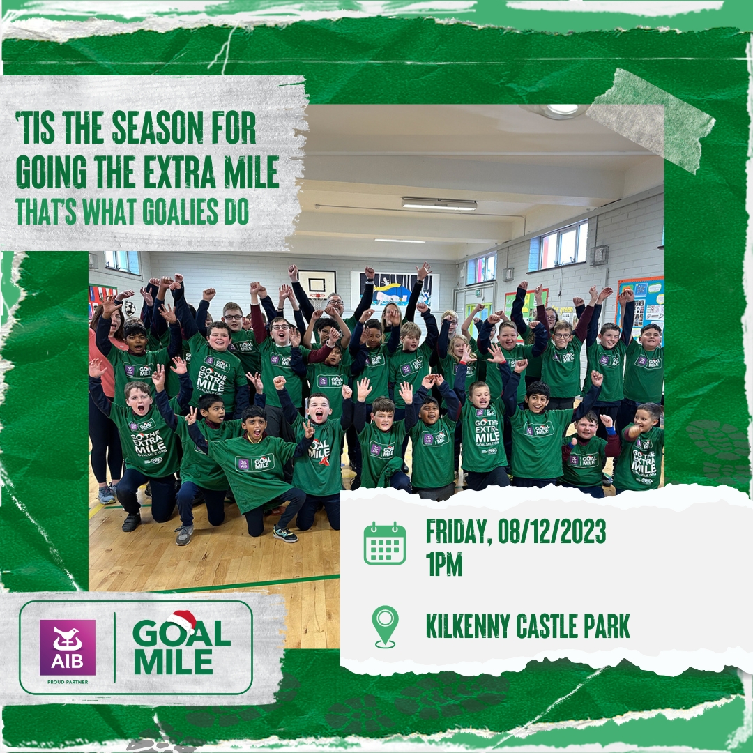 📢 Join us for a great #GOALMile event at Kilkenny Castle Park! 📅 Tomorrow, Friday 8th December ⌚ 1PM There'll be a wonderful choir performance by the @CBSprimaryKK as well, which you won't want to miss 🎶🤩 Event open to everyone. #BackedByAIB @AibIreland @jasondempsey8