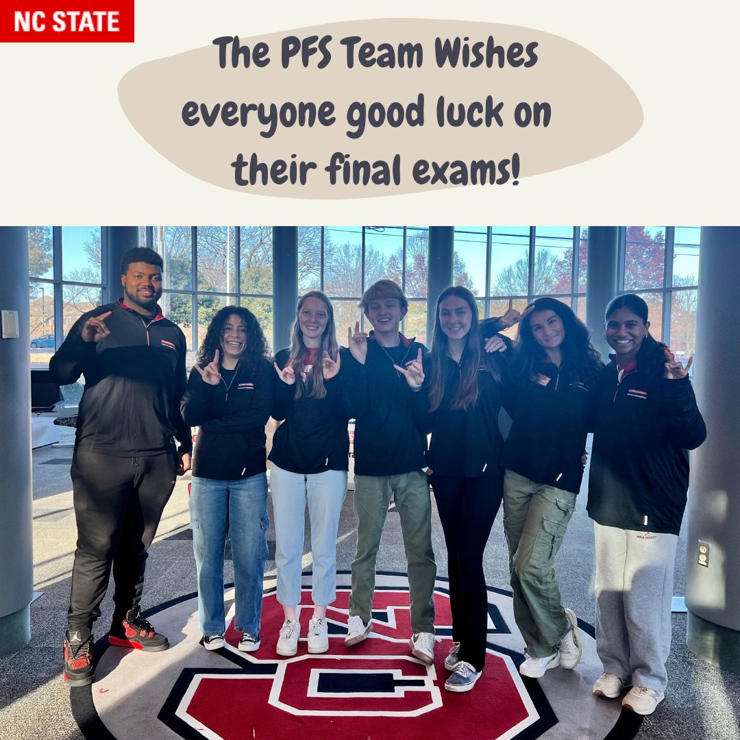 NC State PFS (@ncstatepfs) on Twitter photo Final Exams are here and they are stressful. Finding a moment to destress and stay grounded is more important than ever. Winter break is just around the corner. Stay strong, you got this!
Try attending De-stress Fest Wednesday, December 5th: wellrec.dasa.ncsu.edu/destress-fest/
GO PACK! Final Exams are here and they are stressful. Finding a moment to destress and stay grounded is more important than ever. Winter break is just around the corner. Stay strong, you got this!
Try attending De-stress Fest Wednesday, December 5th: wellrec.dasa.ncsu.edu/destress-fest/
GO PACK!