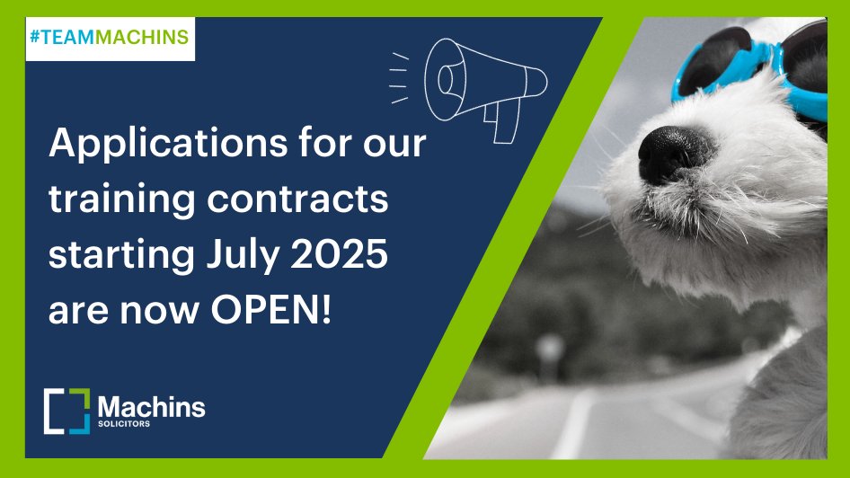 MachinsLaw's tweet photo. Our #TrainingContract applications are now open! Check out the Machins Trainee Hub for info on:-
💻 Virtual Open Evening - 17 January 2024
📝How to apply 
💡 Trainee blog posts
🎙️Trainee Talks podcast series 
📹A Day in the Life of a Trainee
👉 Visit https://t.co/8E0q53Z1wZ https://t.co/6Nb17dQdLG