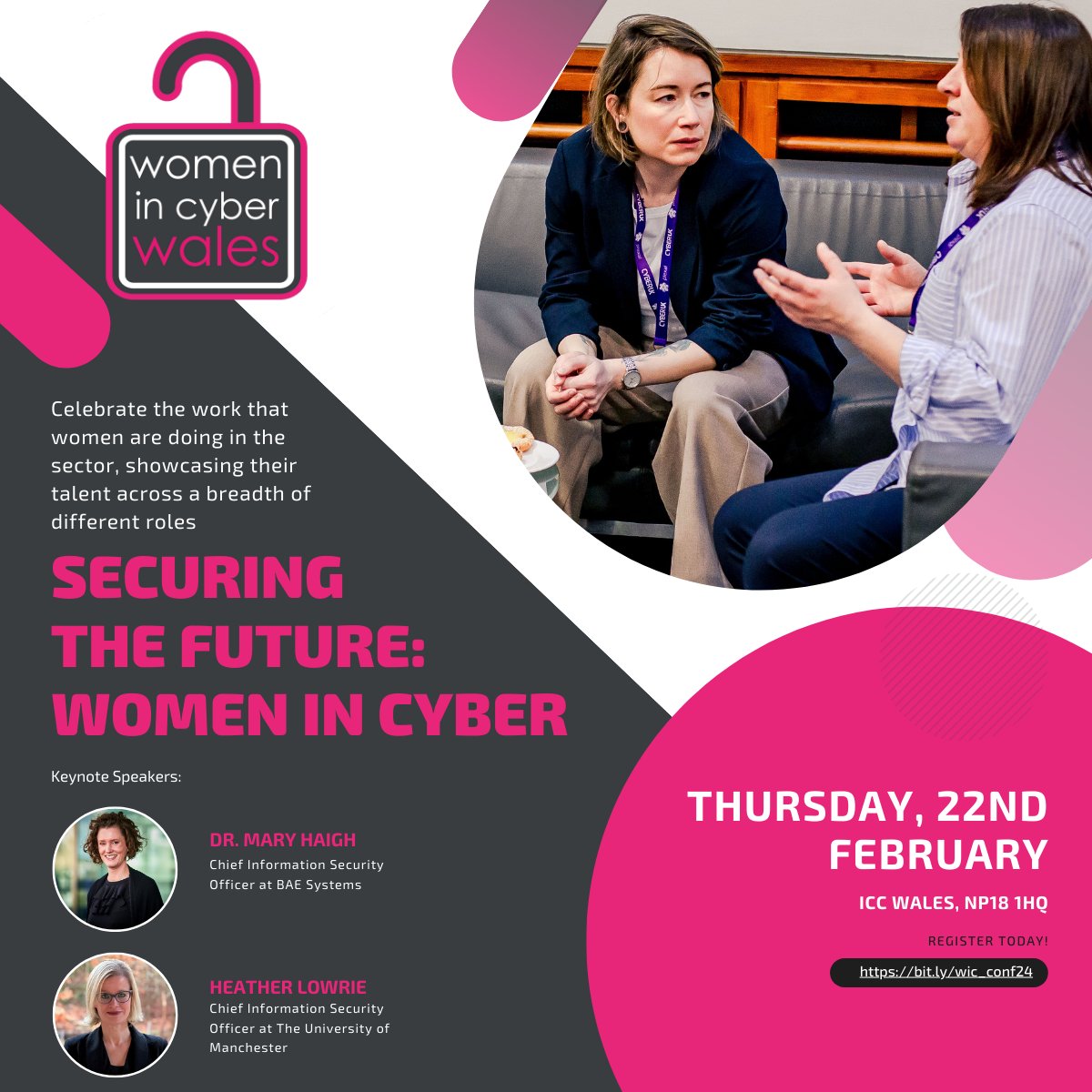 'Securing the Future: Women in Cyber', 22 Feb 2024, @ICCWales. Speakers will discuss the current cyber security landscape, and sessions include leadership, networking and mentoring. Book now eventbrite.co.uk/e/securing-the… #cyberwales #womenincyber @NCSC