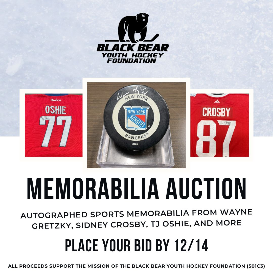 Give the gift of hockey history! 🏒 Bid now for autographed items from Wayne Gretzky, Sidney Crosby, TJ Oshie, and more. 

fans.winwithdash.com/event/656dfd27…

All proceeds support the mission of Black Bear Youth Hockey Foundation (501c3)