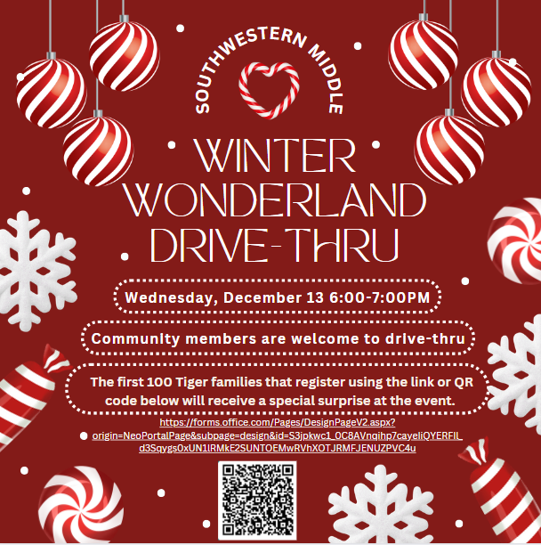 Southwestern Middle (@smsvcs1) on Twitter photo Winter Wonderland Drive-thru is next Wednesday!! Community members are welcome to drive-thru, no need to register.
Tiger families, please register your student(s) and family by using the link below. forms.office.com/Pages/Response…
<a href="/inspiredAP/">Jacquese Copeland</a> <a href="/volusiaschools/">Volusia County Schools</a> <a href="/Smsvcs1/">Southwestern Middle</a> #smsroars Winter Wonderland Drive-thru is next Wednesday!! Community members are welcome to drive-thru, no need to register.
Tiger families, please register your student(s) and family by using the link below. forms.office.com/Pages/Response…
<a href="/inspiredAP/">Jacquese Copeland</a> <a href="/volusiaschools/">Volusia County Schools</a> <a href="/Smsvcs1/">Southwestern Middle</a> #smsroars