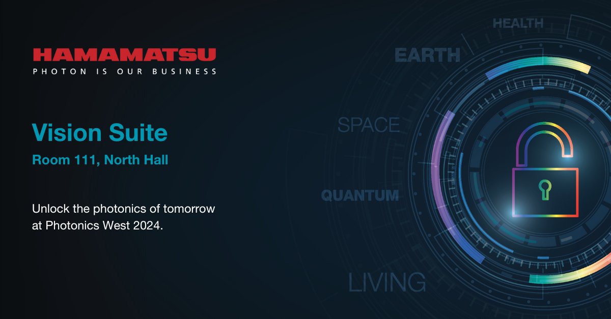 HamamatsuPhoton's tweet photo. Time travel with Hamamatsu at #PhotonicsWest2024 and see what the future of photonics holds.
Visit our #VisionSuite exhibit to experience the next level of innovation for space, health, quantum, & more.
Room 111, North Hall | See what’s being unlocked. https://t.co/ZRVuhySKFq https://t.co/H25PdO5NIn