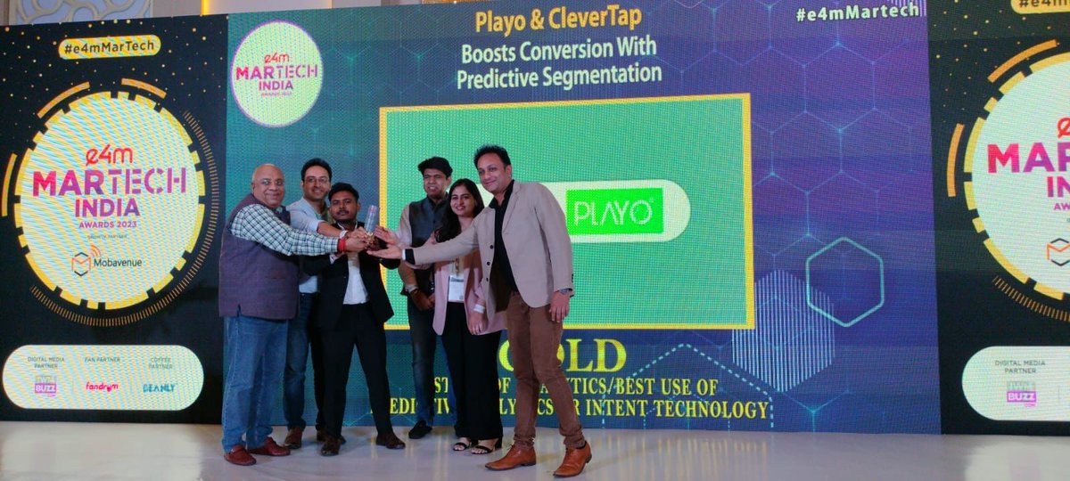 e4mevents's tweet photo. #e4mMartech Awards'23🏆We are thrilled to unveil the champions of innovation and excellence!✨
Heartiest congratulations to our Winners👏
Category - Best use of Analytics/Best use of Predictive Analytics or Intent Technology
Winner - @PlayoApp , @CleverTap
@Mobavenue_
#e4mAwards #MartechAwards