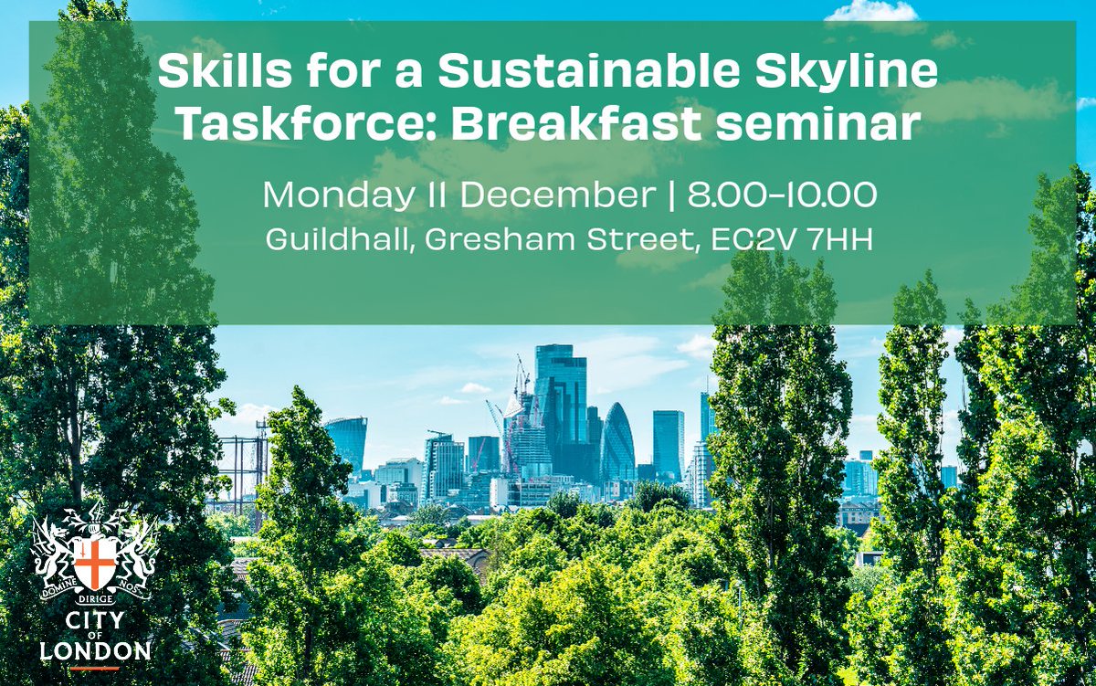 Register to attend the @cityoflondon’s upcoming breakfast seminar, exploring how the Skills for a Sustainable Skyline Taskforce is taking steps to reduce the green skills gap across central London’s property industry. Register here: bit.ly/3t2ILFQ