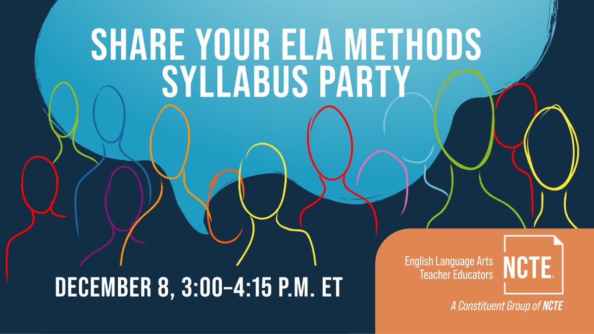 Are you teaching an ELA methods class in the winter or spring of 2024? If so, join <a href="/ncte_elate/">ELATE</a> for “Share Your ELA Methods Syllabus Party” TOMORROW, December 8, at 3:00 p.m. ET. ncte.org/share-your-ela…