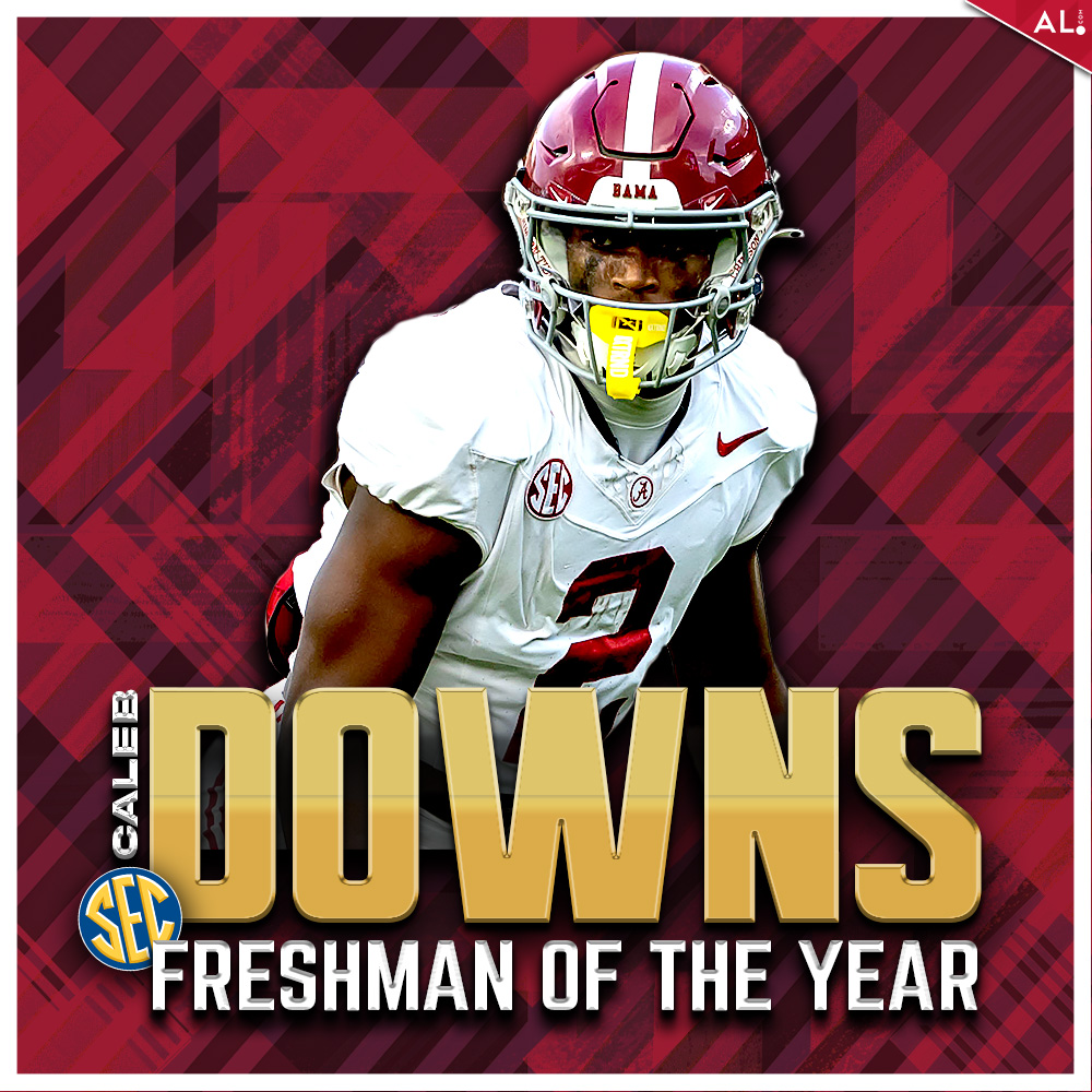 SEC FRESHMAN OF THE YEAR! 🏆🏈🐘 Alabama defensive back Caleb Downs, who leads the Tide with 99 tackles, has been named SEC Freshman of the year by the league's coaches. #RollTide 🔗 trib.al/BXviXvH