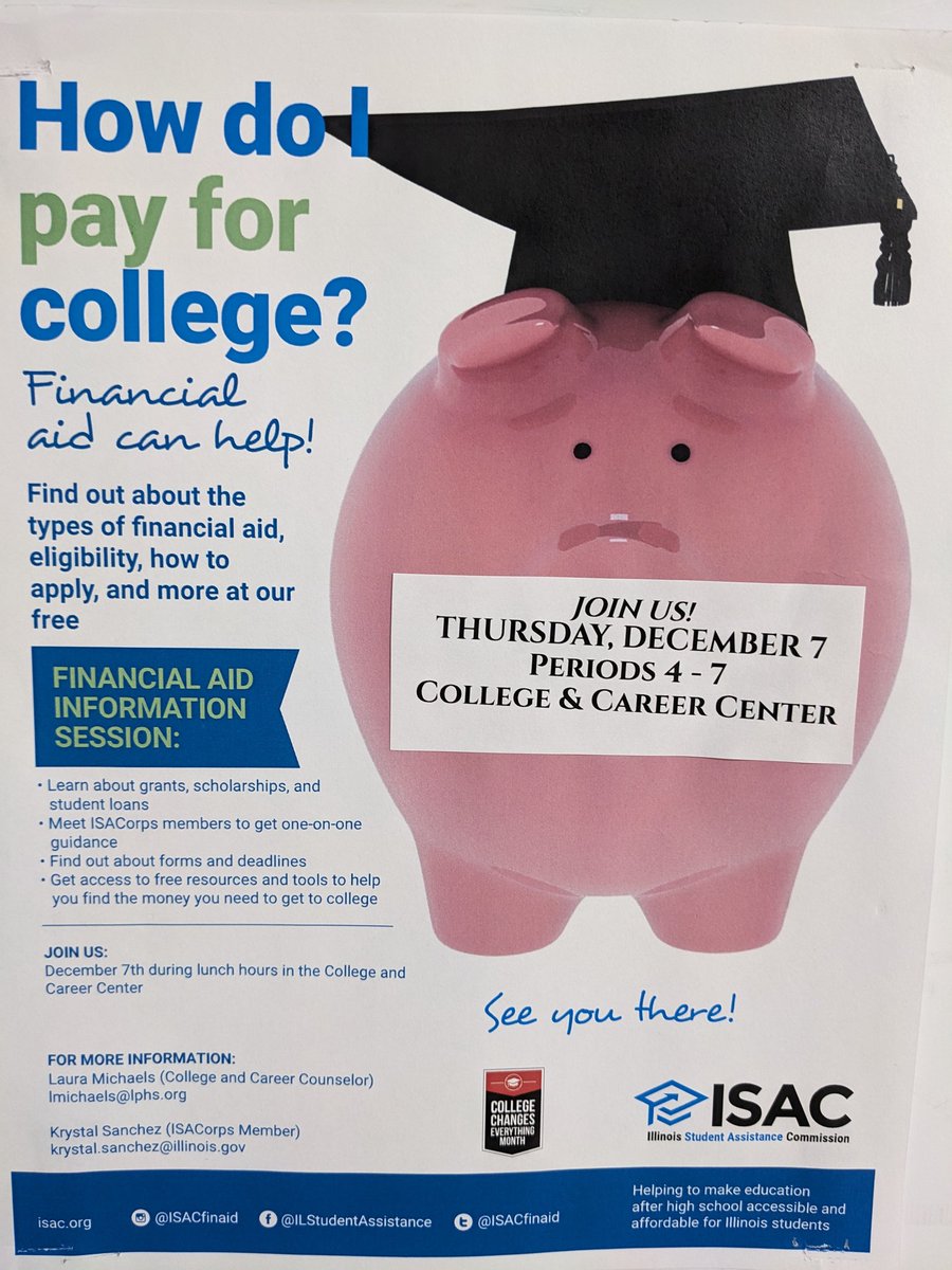 Seniors, join us TODAY during your lunch period to learn more about paying for college!