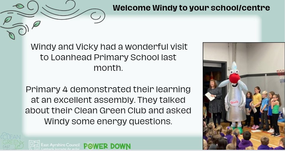 Windy and Vicky visited <a href="/LoanheadPS_EAC/">Loanhead Primary & ECC</a> last month😀❤️ 

Windy really enjoyed hearing about the super work that the Clean Green Club is doing🤩

A huge thank you to the pupils and staff at Loanhead PS for welcoming Windy to your school last month!❤️

<a href="/EastAyrshire/">East Ayrshire</a> <a href="/VibrantEAC/">Vibrant Communities</a>