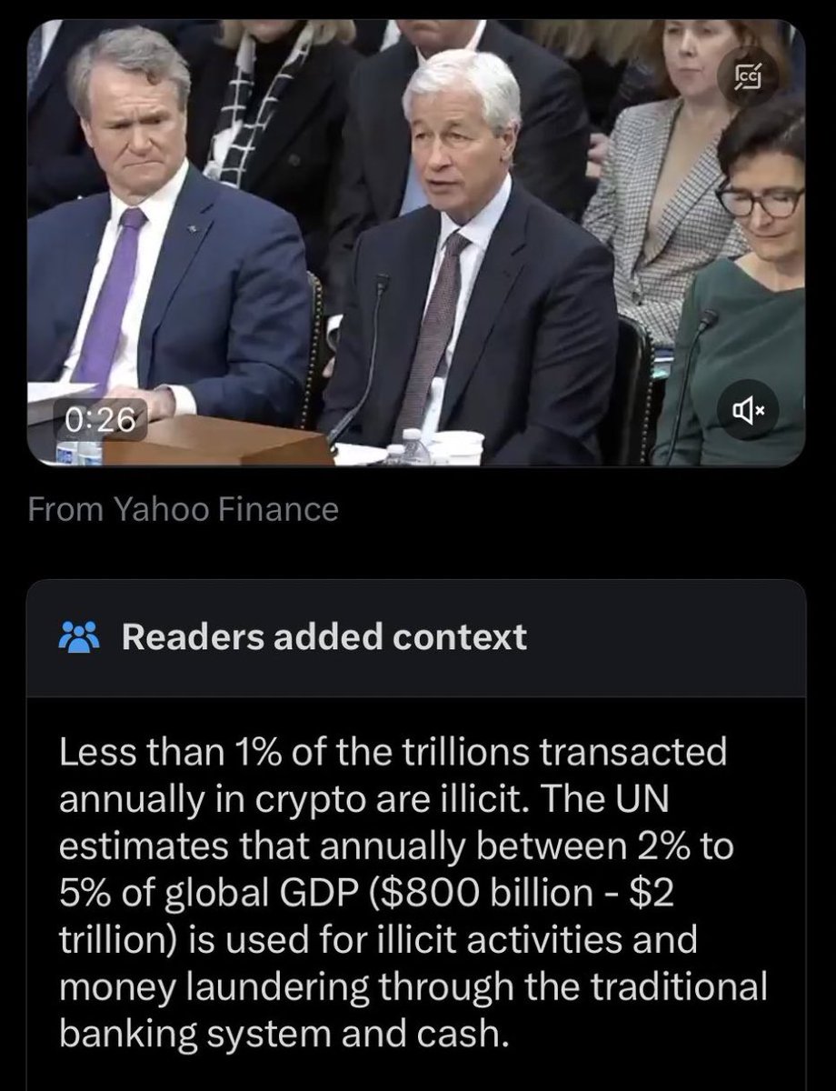 Jamie Dimon gets slapped by Community notes for saying #Bitcoin is only used for crime. 

 Love to see it… 😅