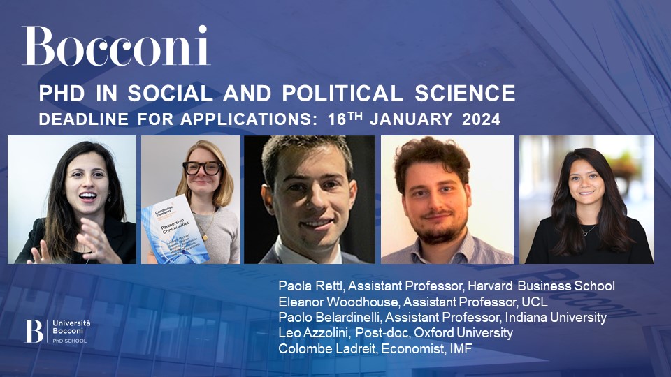 A PhD program that takes you places. The Bocconi PhD program in Social and Political Science. Application deadline 16th January 2024 Apply here: unibocconi.eu/wps/wcm/connec… @Unibocconi