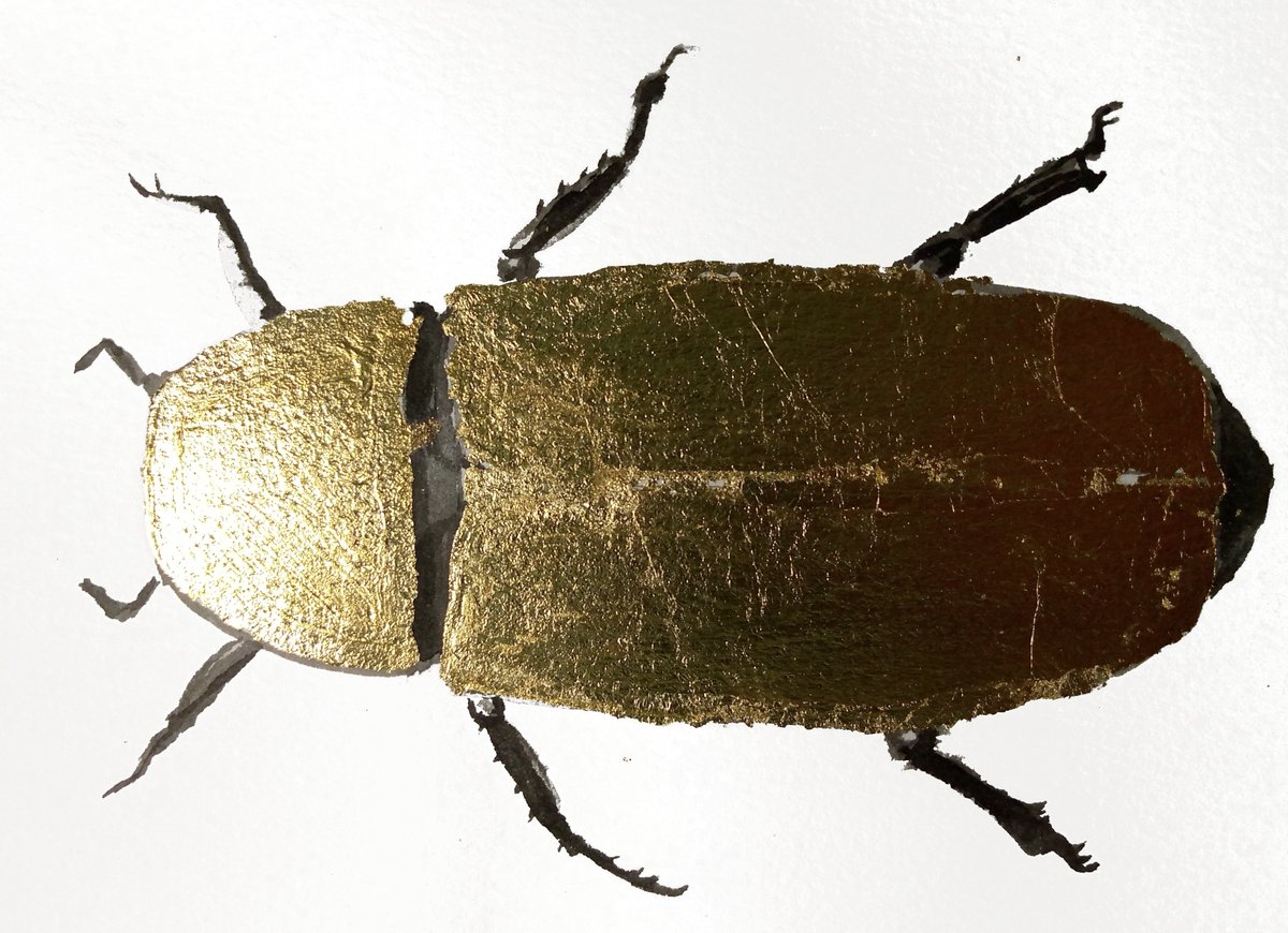 One of my collectors <a href="/HoBGRecords/">hobg.eth/tez</a>  just listed one of my tezos pieces Lucky Beetle.  It's Japanese Sumi (Ink) and Gold Leaf. I'll put a link in the description. 

#NFT #NFTCommunity