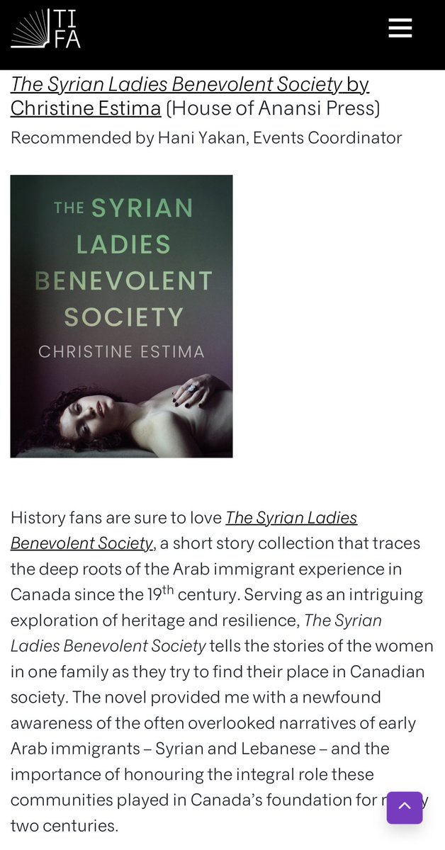 The Toronto International Festival of Authors @festofauthors included my book THE SYRIAN LADIES BENEVOLENT SOCIETY in their annual holiday gift guide! Fanks Hani for the review! Click to read: festivalofauthors.ca/2023/12/06/the…