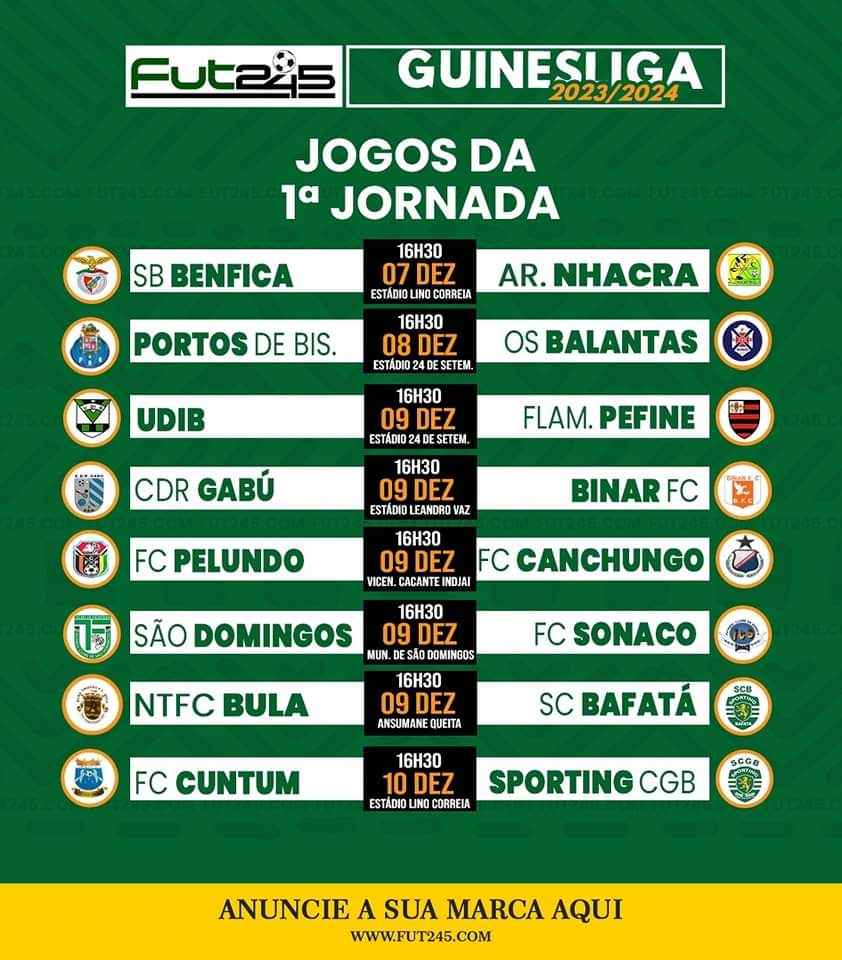 245Fut's tweet photo. 🏆 GUINES-LIGA 🇬🇼 2023/2024
➡️ JOGOS DA JORNADA 1

#GUINESLIGA2023_2024 #FUT245 #CAMPEONATONACIONALGB https://t.co/C20s4xATCJ