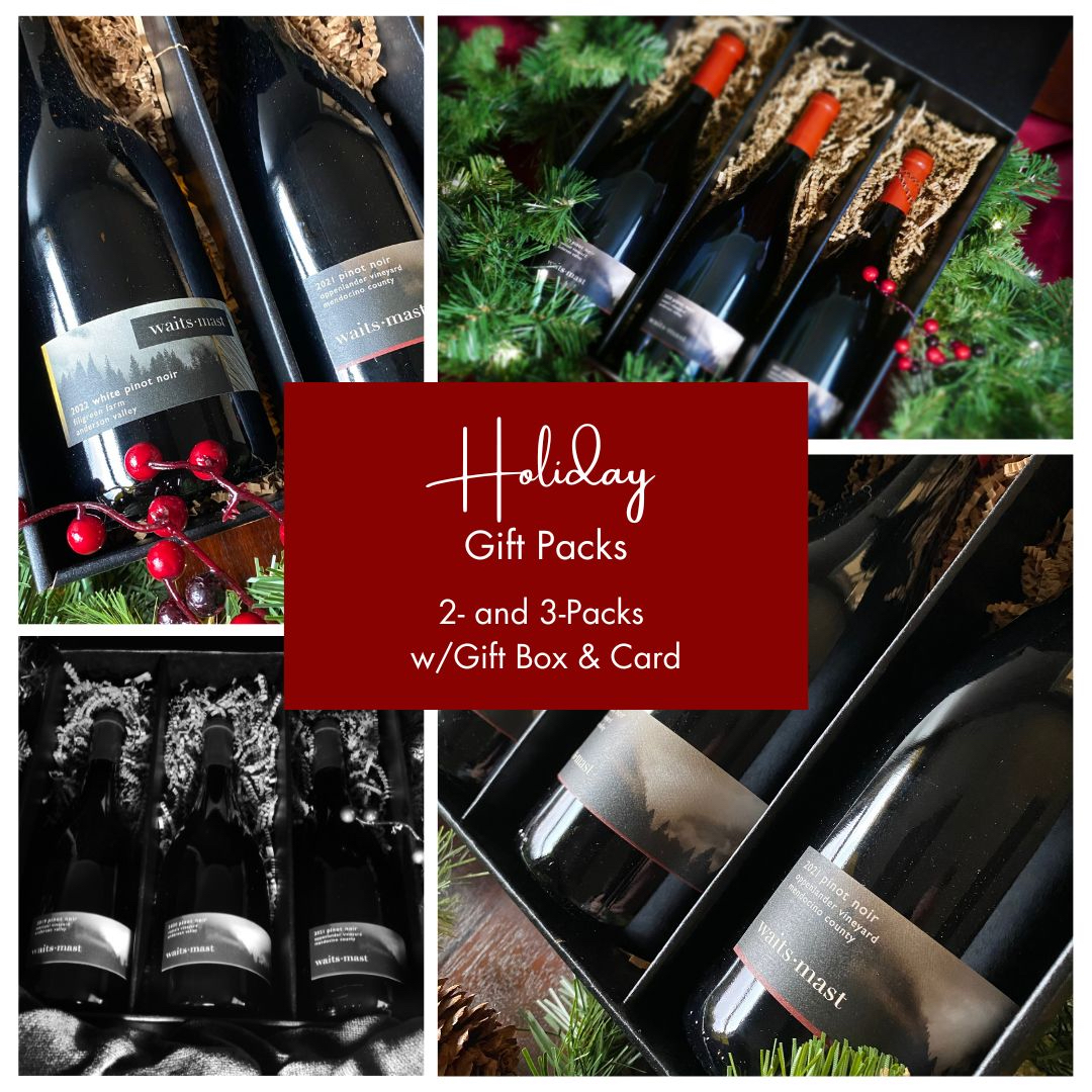 We've got gift packs for the holidays! Two- and three-packs of our delicious Pinot Noir wine. Perfect for gifts for friends, family, colleagues, clients, or #treatyoself #pinotnoir #holidaywine #holidaygifts #holidays purchase.waitsmast.com/current-releas…