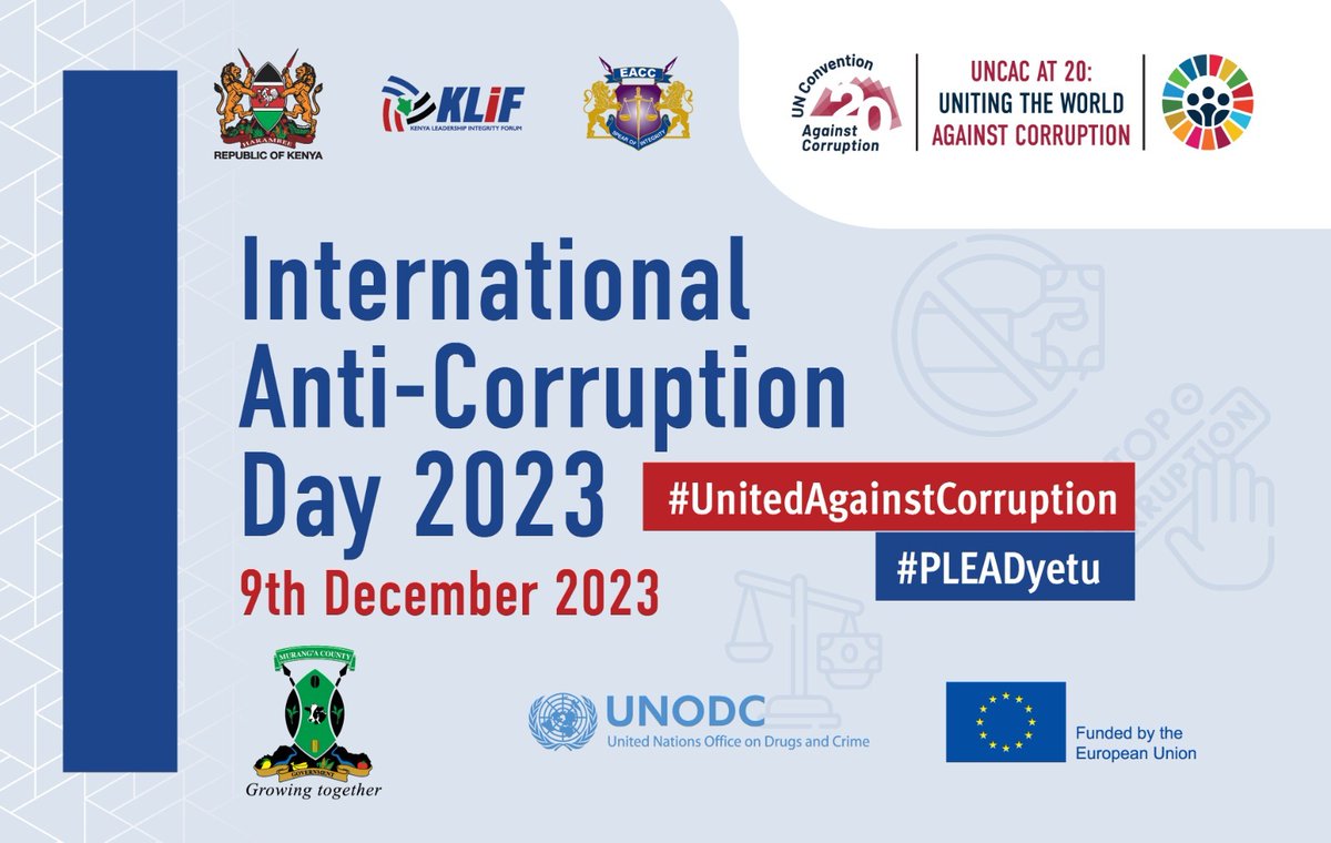 We join the world in standing against corruption on the International Anti-Corruption Day on 9 Dec 2023. This marks the 20th anniversary of the United Nations Convention Against Corruption (UNCAC). This is a war we must win! @EACCKenya @UNODC