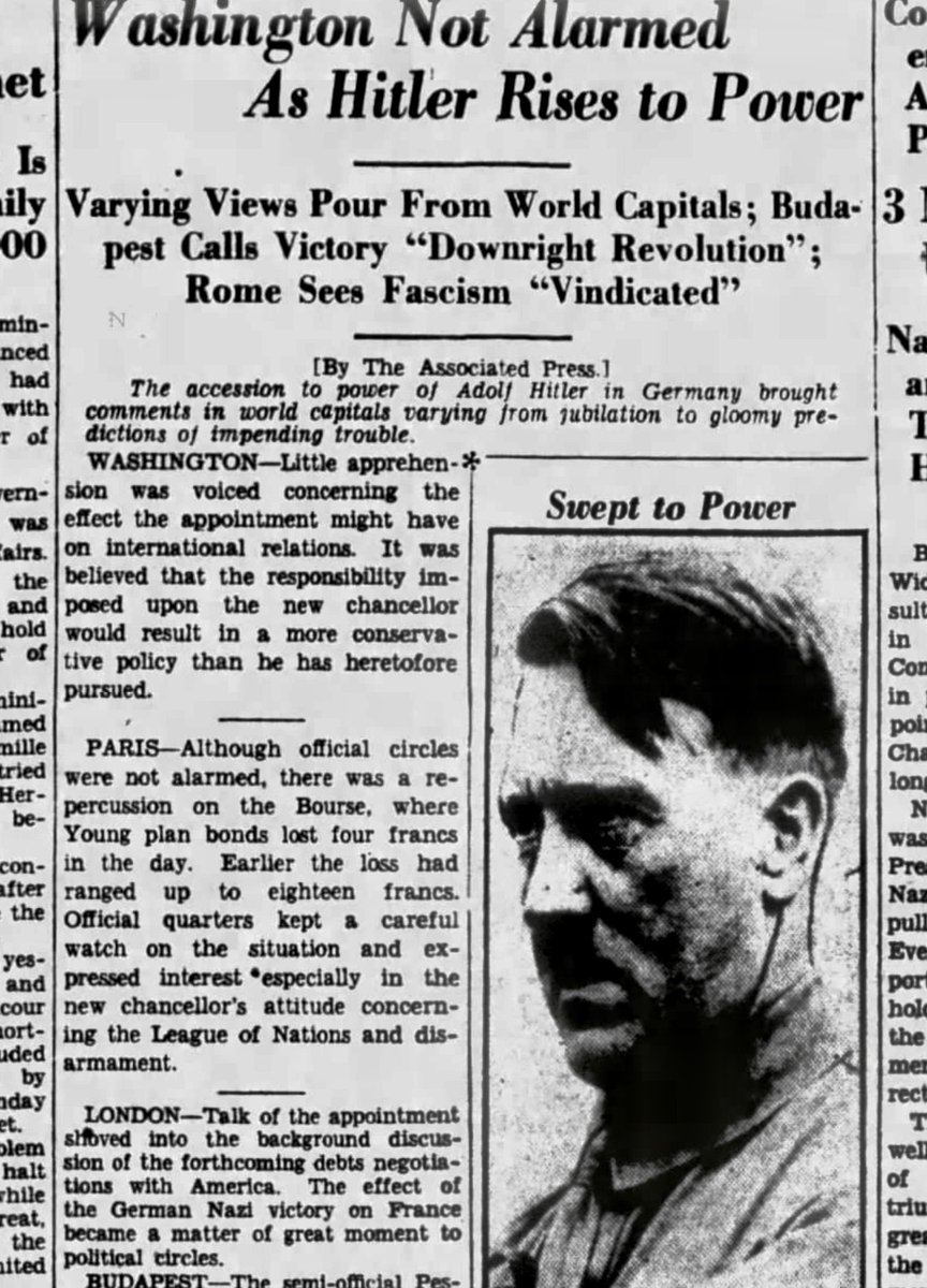 “Washington Not Alarmed As Hitler Rises to Power”—ninety years ago this year: