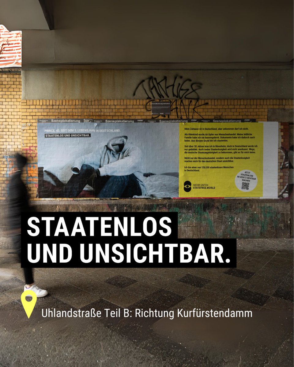 1/3: You can only solve a problem when it is visible!
That's why we made statelessness visible in Berlin for the next two week.
👉 Find the banners in Berlin, share them!
Let's make statelessness visible together.