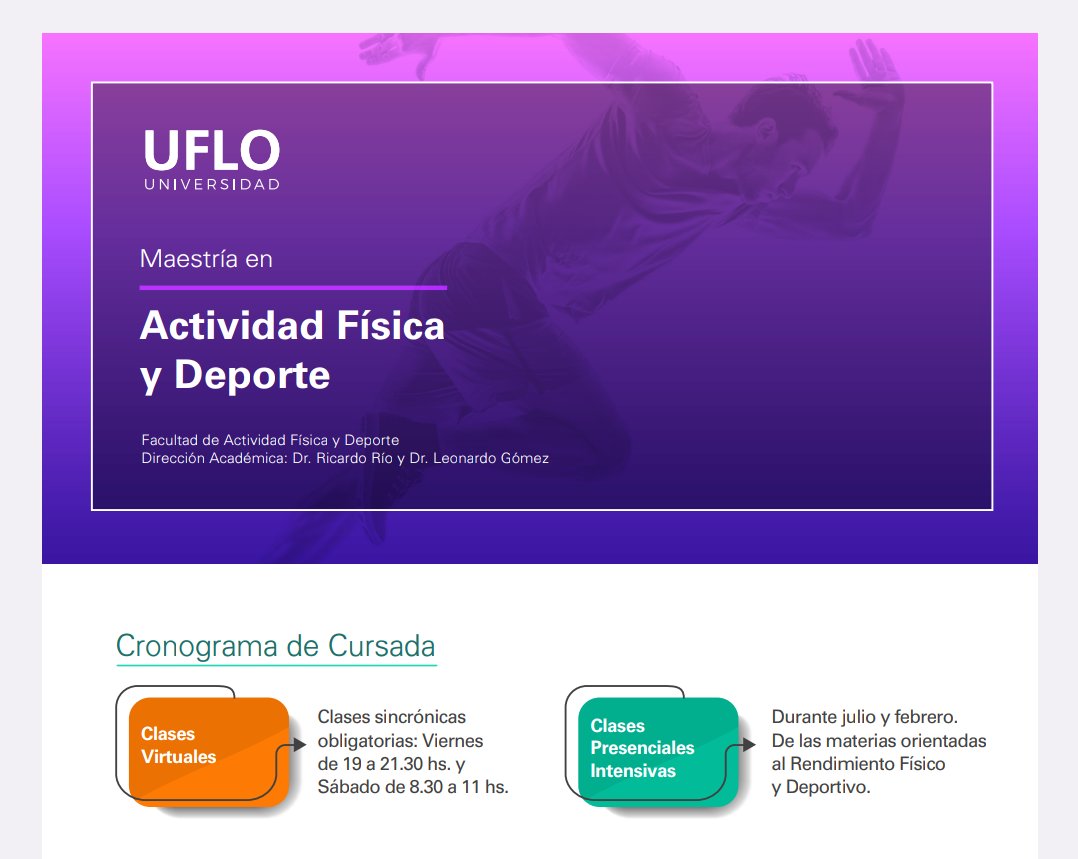 SantiZabaloy's tweet photo. Nueva Maestría en AFyD con orientación en Rendimiento físico y deportivo @UFLOuniversidad. Inicio feb 2024. 🔝🔝🔝 https://t.co/3rcdw0rwn2