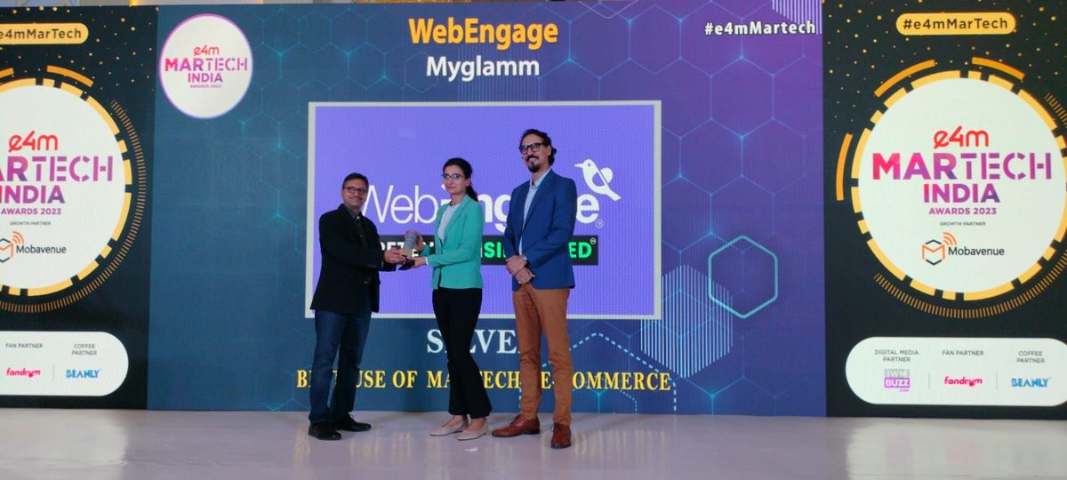 e4mevents's tweet photo. The wait is over! Join us in celebrating the remarkable winners of the #e4mMartech Awards🏆
Category - Best Use of MarTech - E-Commerce
Winners - @Mobavenue_ @tata_neu
@CleverTap
@StarQuik
@WebEngage @MyGlamm
#e4mAwards #MartechAwards https://t.co/V3FW1fzK1x