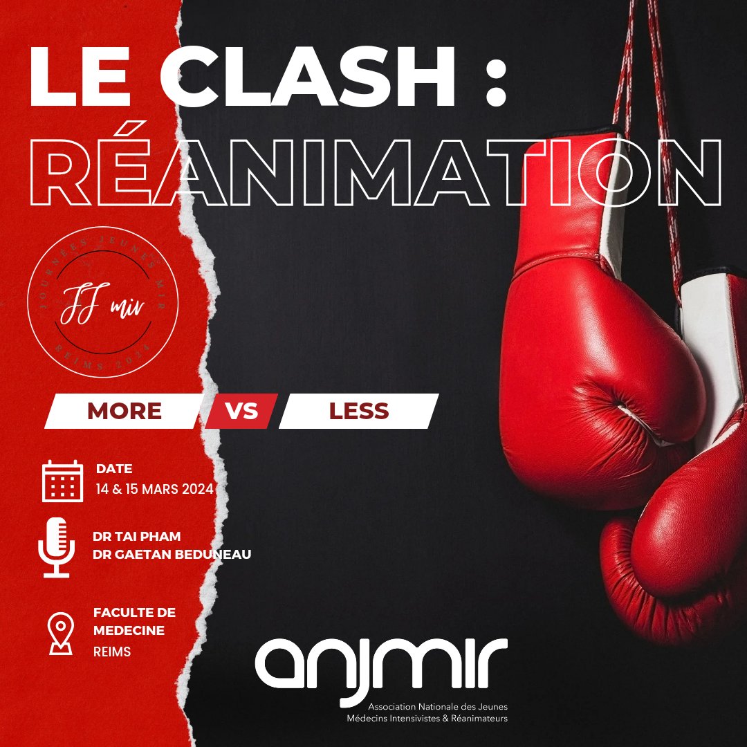 jeunesMIR's tweet photo. Envie de clasher ?
Venez assister au clash du siècle : 
réanimation more vs less

👉 Ça se passe aux #JJMIR à Reims les 14 &amp;15 Mars !

Prenez vos places avant le 31 décembre pour bénéficier du tarif à 35€!
https://t.co/HqREv0MGNY

A très vite ! https://t.co/LLsRF4T7d8