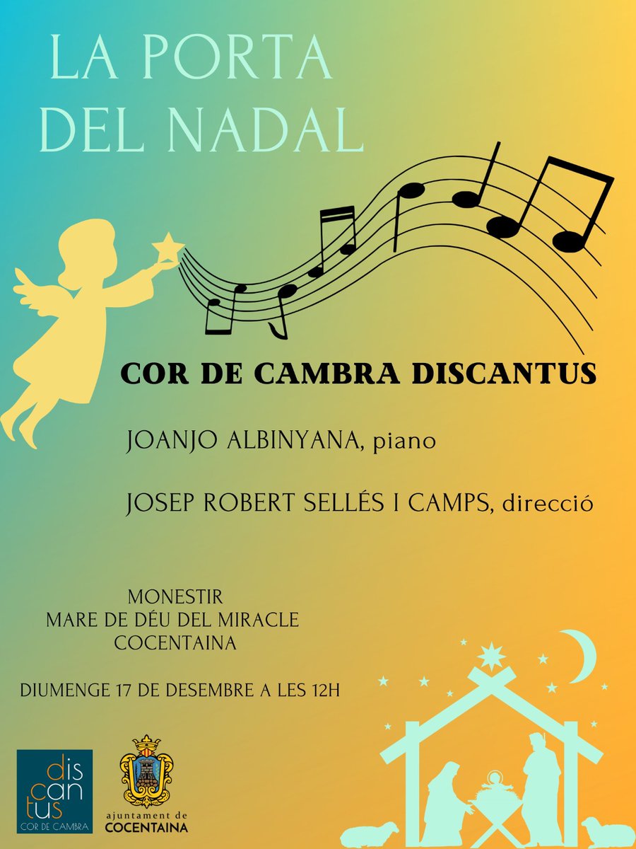 discantuscorcam's tweet photo. Ja arriba el nostre concert 'La Porta del Nadal'!
Acompanyeu-nos per a donar la benvinguda al #nadal2023. Vos esperem! 

¡Ya llega nuestro Concierto 'La Porta del Nadal'!
Acompañadnos para dar la bienvemida a la #Navidad23 . ¡Os esperamos! 
#cocentaina  #musicacoral #cors #coros https://t.co/LcEUad1KCT