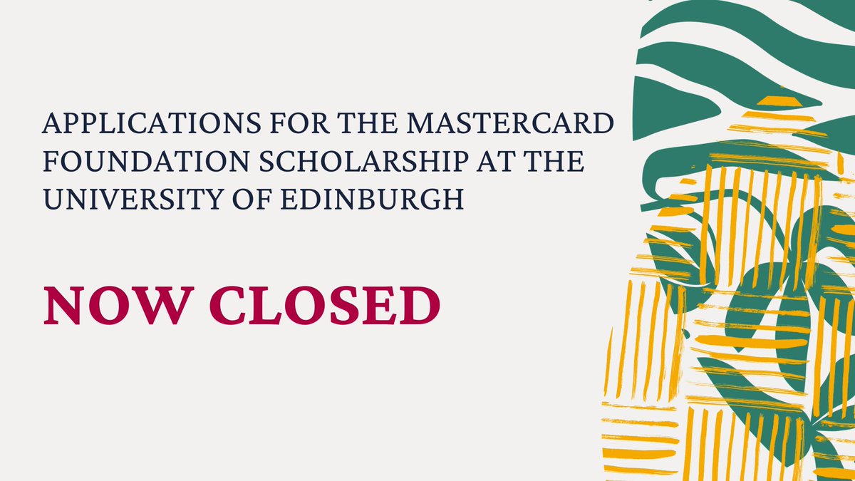 Applications for the Mastercard Foundation Scholars Program at the University of Edinburgh are now closed. Good luck to all applicants! 

Stay on top of the next steps in the application process: ed.ac.uk/global/masterc… 

#NurturingClimateLeaders