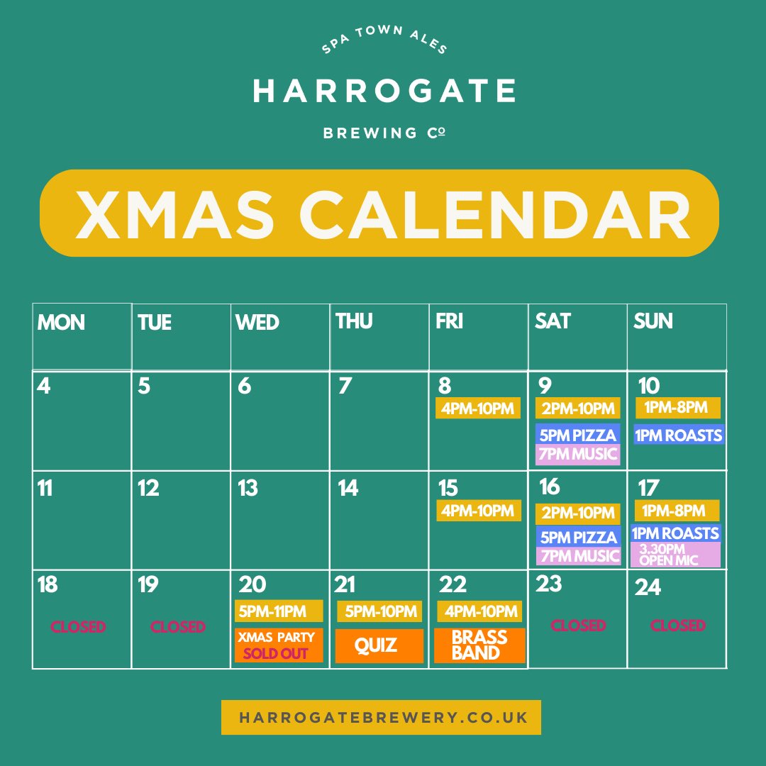 Coming up this December… 🎵🍺🍕🎄⁣⁣⁣⁣
⁣⁣
#harrogatebrewingcompany #harrogatebrewery #harrogate #knaresborough #pizzavan #livemusic #christmas