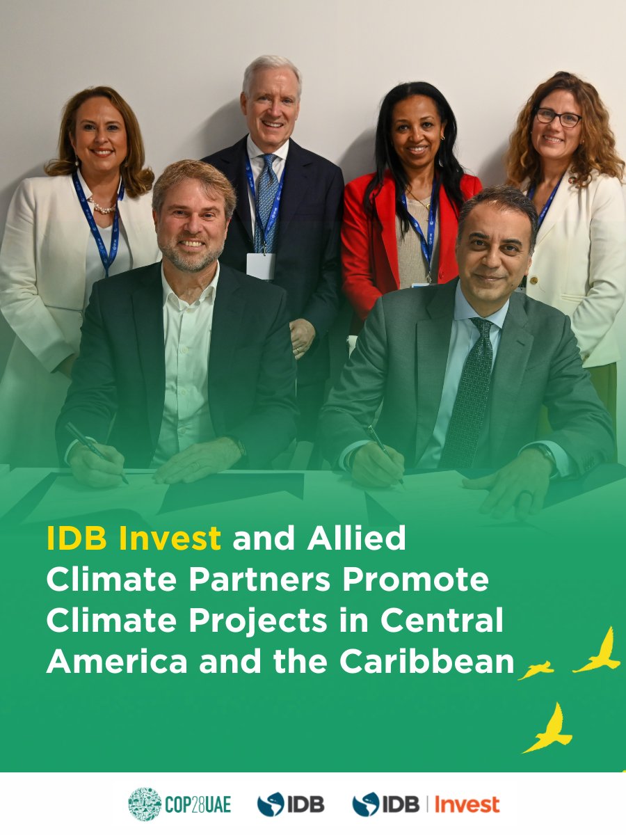 New partnership at <a href="/COP28_UAE/">COP28 UAE</a> ! #IDBInvest and Allied Climate Partners (ACP) will work together to boost climate-related projects in #CentralAmerica &amp; the #Caribbean. This collaboration focuses on enhancing bankable, climate-related ventures. Read more:  bit.ly/41aMoX0