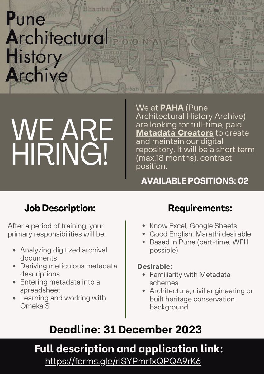 archaeogk's tweet image. 📢Job Alert📢
We are looking for new people to join our team.
Link: forms.gle/riSYPmrfxQPQA9…

Please amplify!

#WeAreHiring #DigitalHumanities #DigitalArchive #Pune
