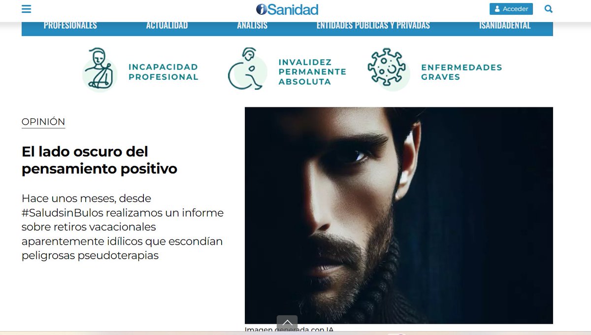 La actitud mental positiva se convierte en una ideología muy peligrosa cuando cae en extremismos y se convierte en la base de pseudoterapias muy extendidas, como la #bioneuroemoción. Hablo de ello en <a href="/isanidad/">iSanidad</a>  #SaludsinBulos #StopPseudociencias