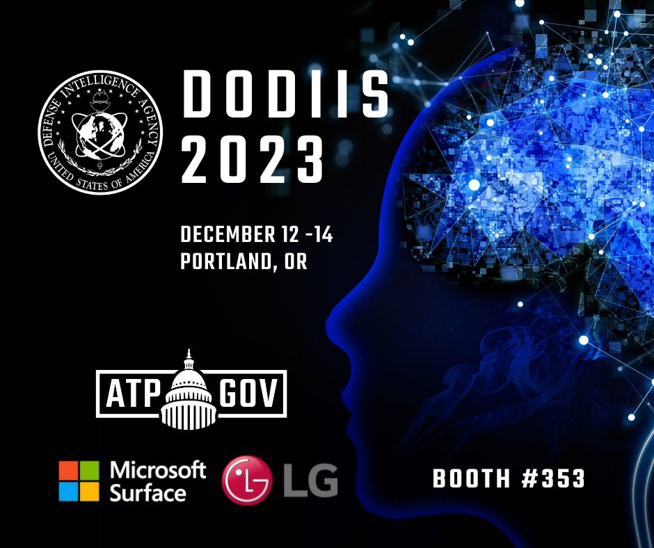atpgov's tweet image. Exciting news! Join us at the 2023 DoDIIS Conference in Portland next week as ATP Gov showcases cutting-edge technology. Explore the power of innovation with Microsoft Surface products and immerse yourself in top-notch visuals on LG monitors.#ATPGov #DoDIIS2023 #TechInnovation