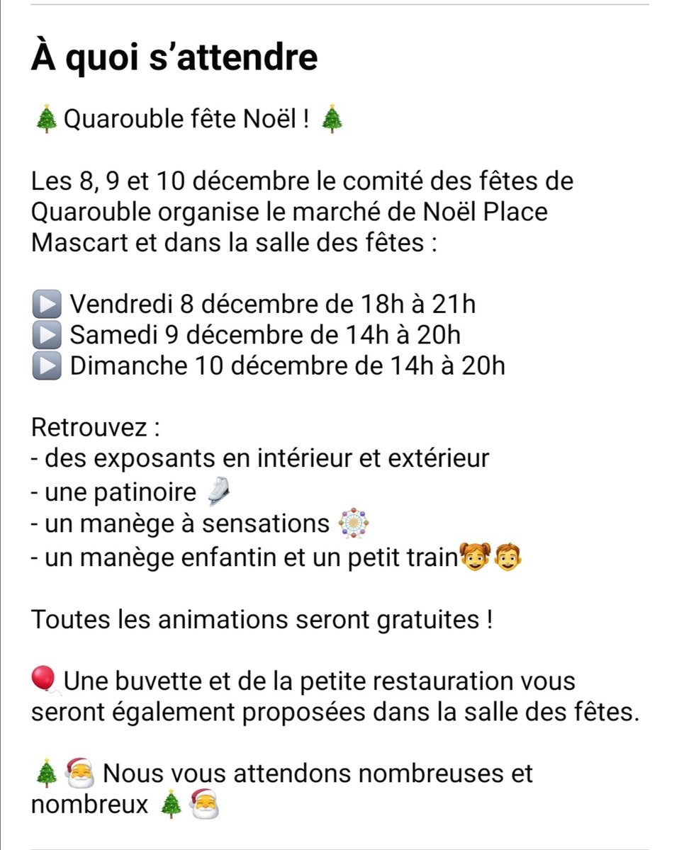 adnquarouble's tweet photo. Bonjour
Nous serons présents ce week-end au marché de Noël à quarouble du 8/12 au 10/12 avec ventes de compositions et objets divers confectionnés par nos bénévoles.
Merci de retweeter un max, nos loulous comptent sur vous.
Bénéfices reversés intégralement pour nos animaux
🙏 https://t.co/d6vJFBg2XK