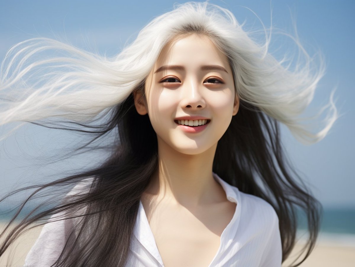 A graceful girl with flowing hair exudes charm, her radiant smile illuminating the scene with sunshine. A delightful blend of elegance and joy, capturing hearts effortlessly. #beautifulgirl