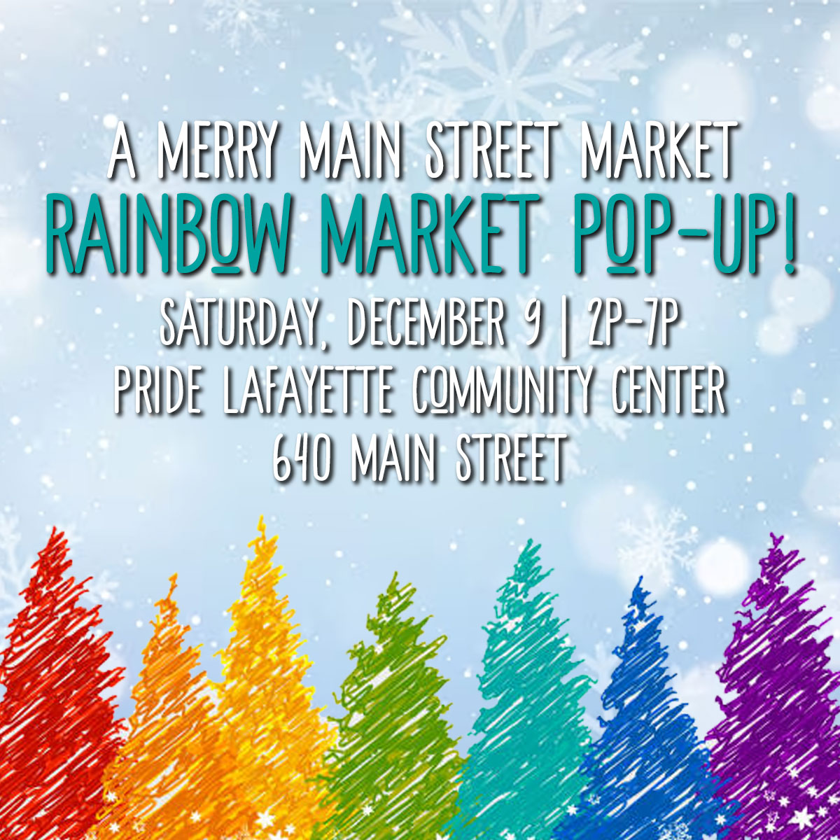Stop by the Pride Center during A Merry Main Street Market and stock up on rainbow gear for everyone on your gifting list this holiday season (or just stop by for a cuppa hot chocolate)! We'll be open 2p-7p.
