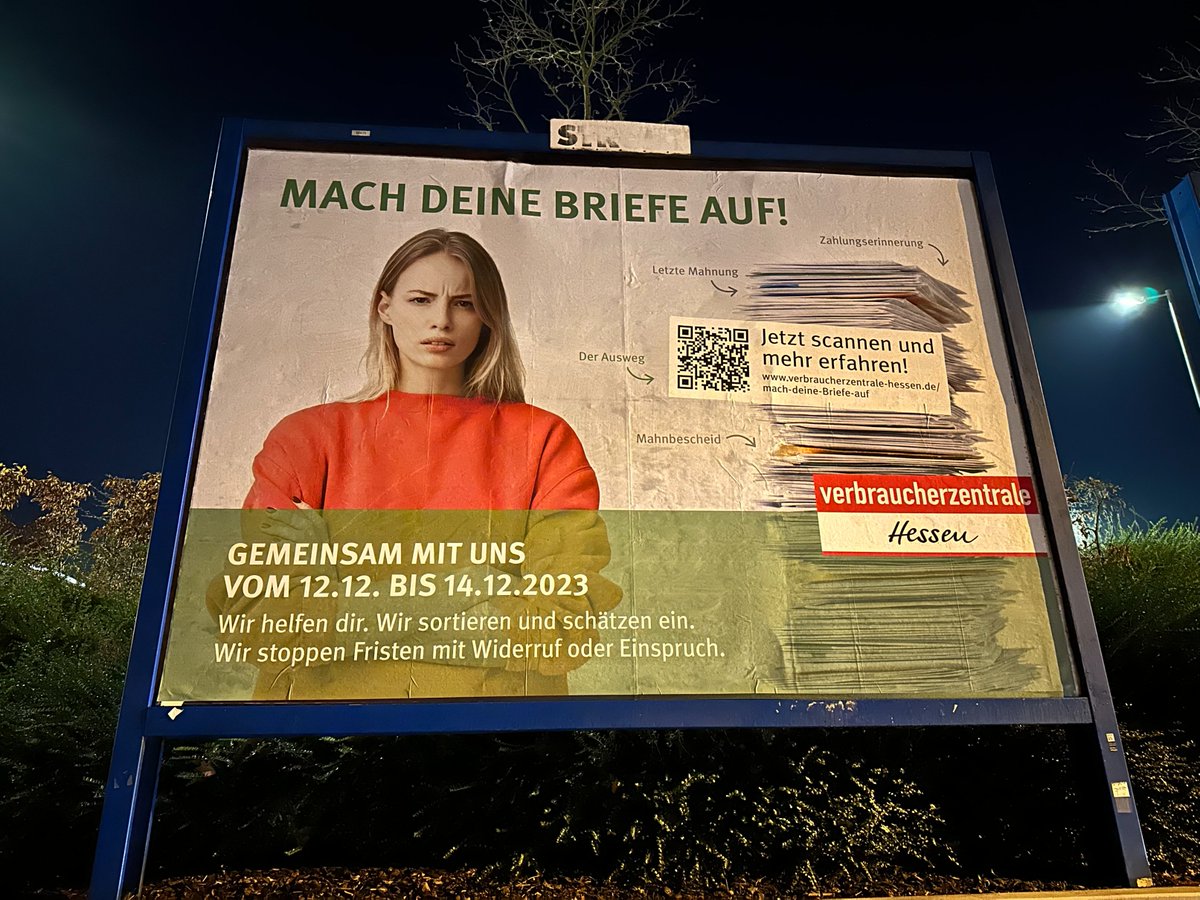 Heute aufgenommen Fulda. <a href="/vzhessen/">Verbraucherzentrale</a>  bewirbt in ganz Hessen mit Plakaten ihre Aktionstage "Mach Deine Briefe auf!". Weitere Infos: 
verbraucherzentrale-hessen.de/mach-deine-bri…
<a href="/UmweltHessen/">Ministerium für Landwirtschaft und Umwelt Hessen</a>