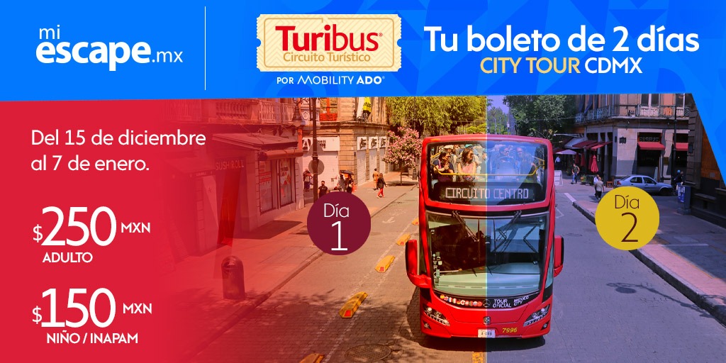 ¡¡¡ Por única ocasión!!! 🥳
😛Disfruta 2 días llenos de diversión por menos, recorre los sitios más emblemáticos de la Ciudad de México a bordo del Turibus🚌
Acércate a una de nuestras sucursales de MI Escape ;)
#Turibus #CDMX #Dondeir #findesemana